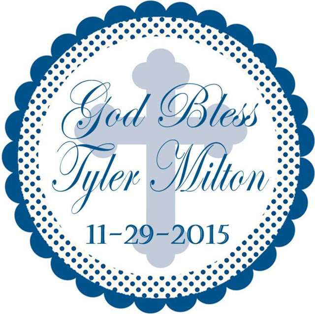Blue god bless baptism sticker with cross design