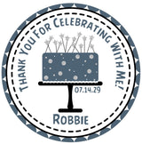 Blue grey and black birthday cake sticker with stars