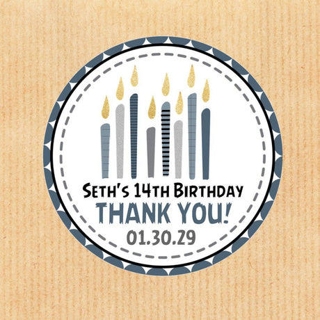 Blue grey and black candle birthday stickers personalized