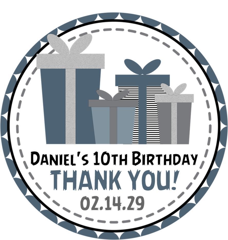 Blue grey and black gift box birthday stickers