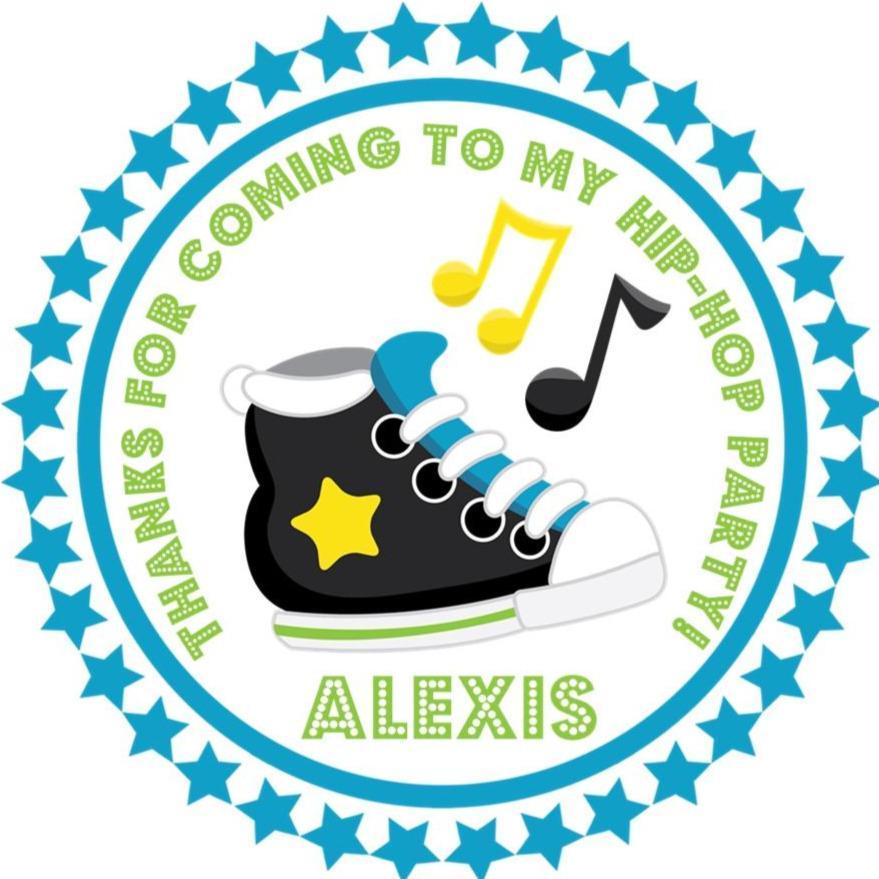 Blue hip hop dance birthday sticker with sneaker and music notes