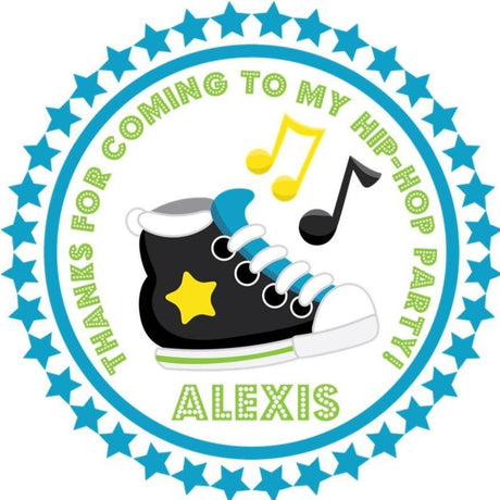 Blue hip hop dance birthday sticker with sneaker and music notes