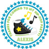 Blue hip hop dance birthday sticker with sneaker and music notes