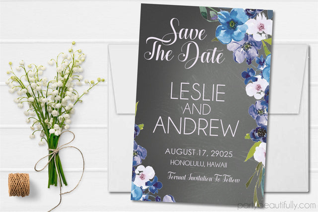 Blue lavender rustic save the date cards