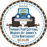 Blue mudding monster truck birthday sticker