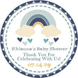 Blue rainbow baby shower sticker with clouds