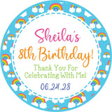 Blue rainbow birthday party favor sticker