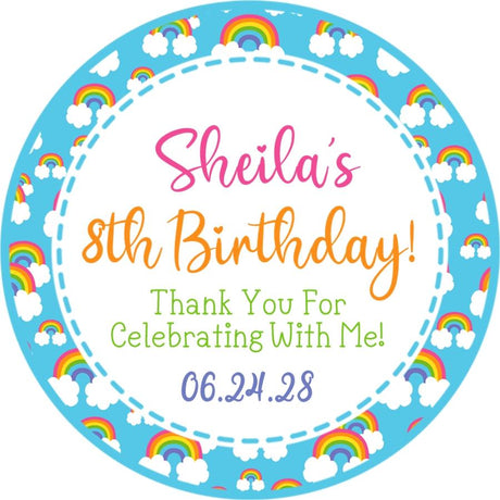 Blue rainbow birthday party favor sticker