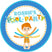 Blue summer swim party favor label with splashes