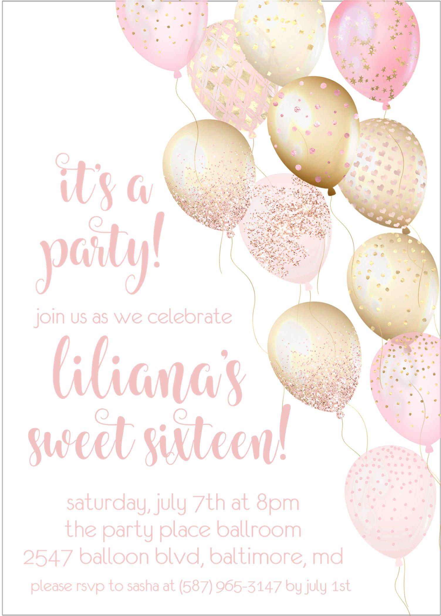 Blush Pink And Gold Sweet 16 Party Invitations