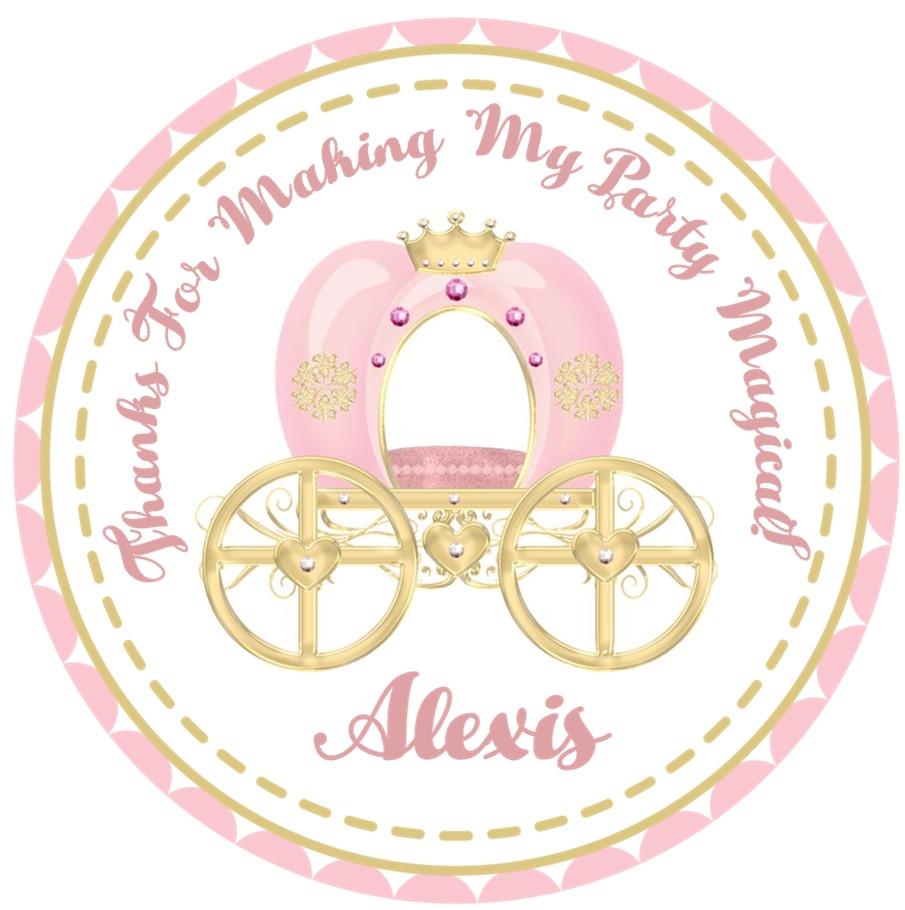 Blush pink carriage party favor label for girls
