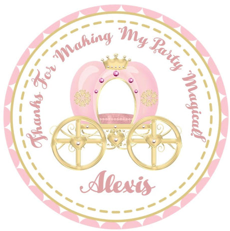 Blush pink carriage party favor label for girls