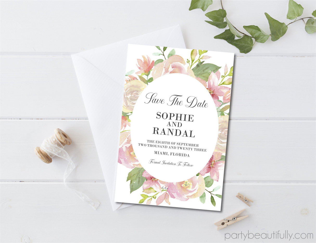 Blush wedding save the date cards