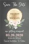 Blush wood slice wedding save the dates rustic greenery theme