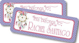 Boho dreamcatcher back to school name label in purple and pink tones