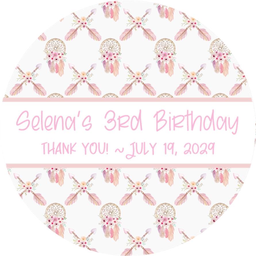 Boho floral party favor label in soft pinks