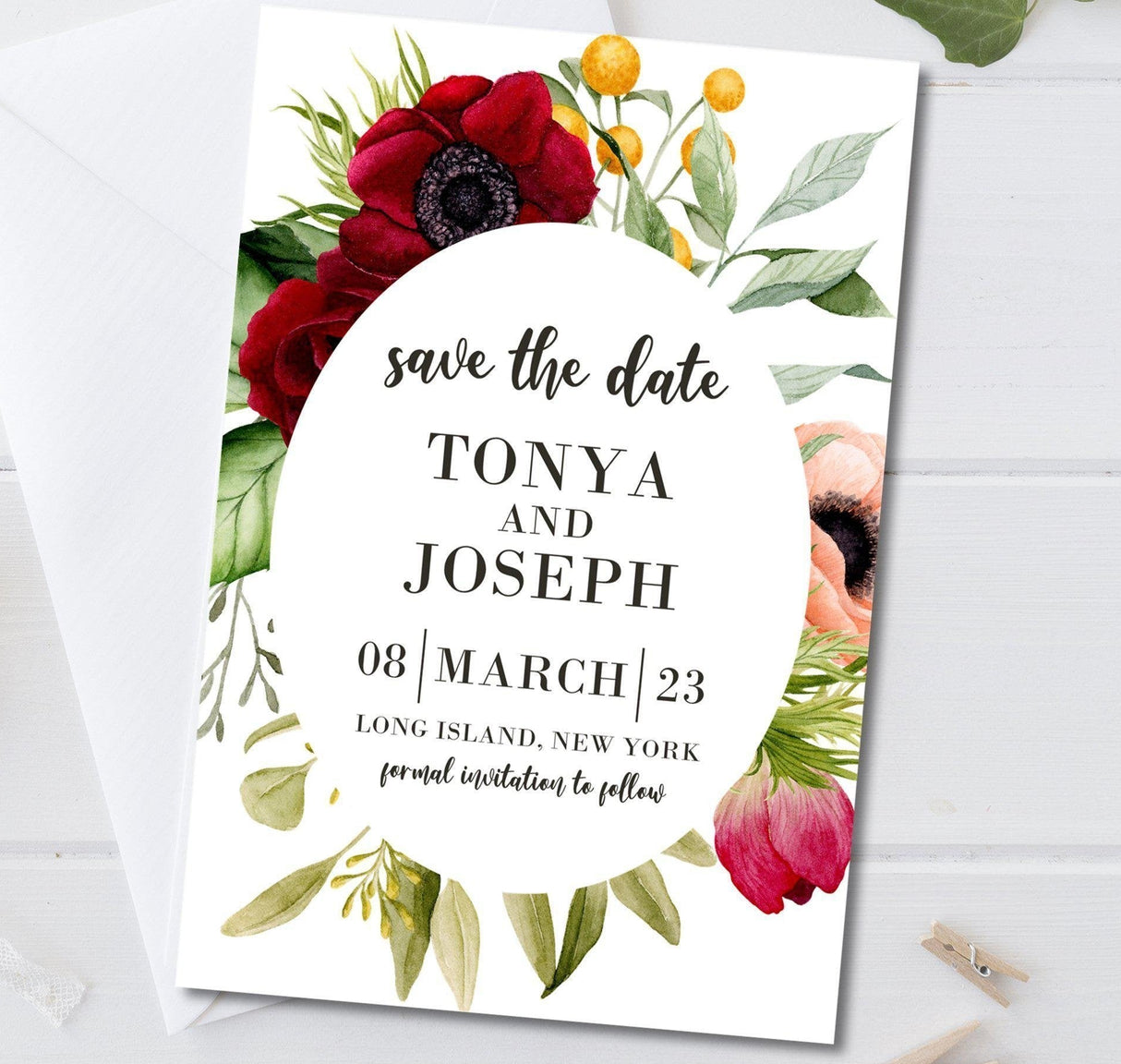 Boho poppy wildflower save the date