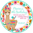 Boho tan llama birthday sticker with bird