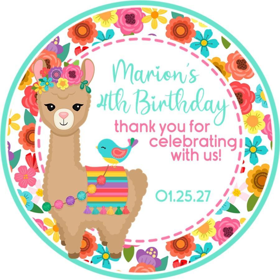 Boho tan llama birthday sticker with bird