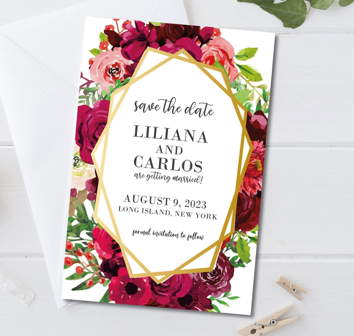 Bold floral save the date cards romantic garden wedding theme