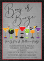 Boo's and Booze Halloween invitation featuring colorful cocktail glasses and festive Halloween accents