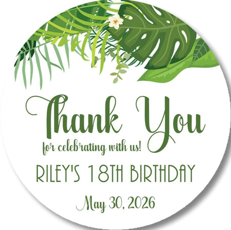 Botanical tropical leaf birthday sticker with greenery design