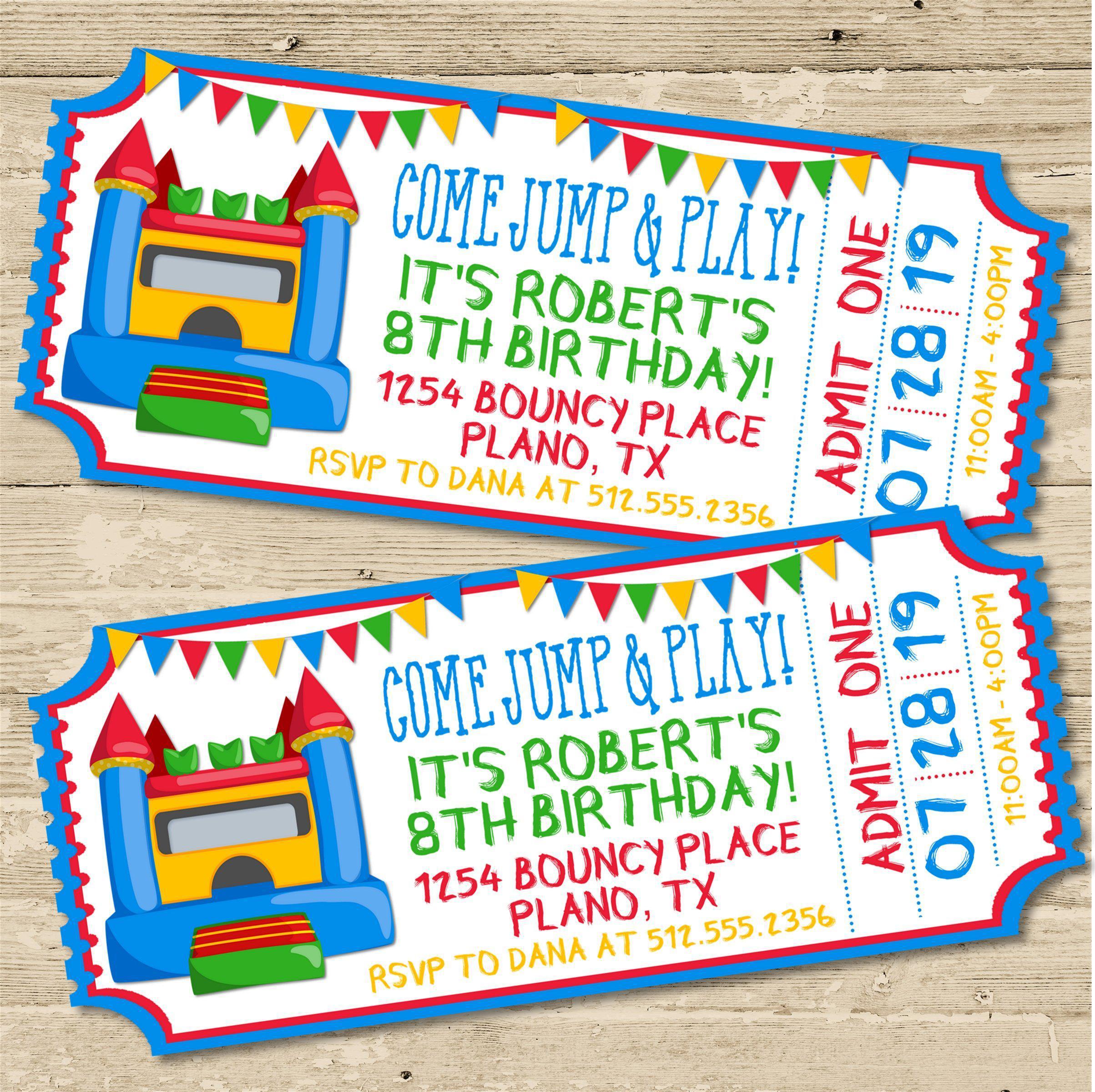 Bounce House Birthday Ticket Invitations