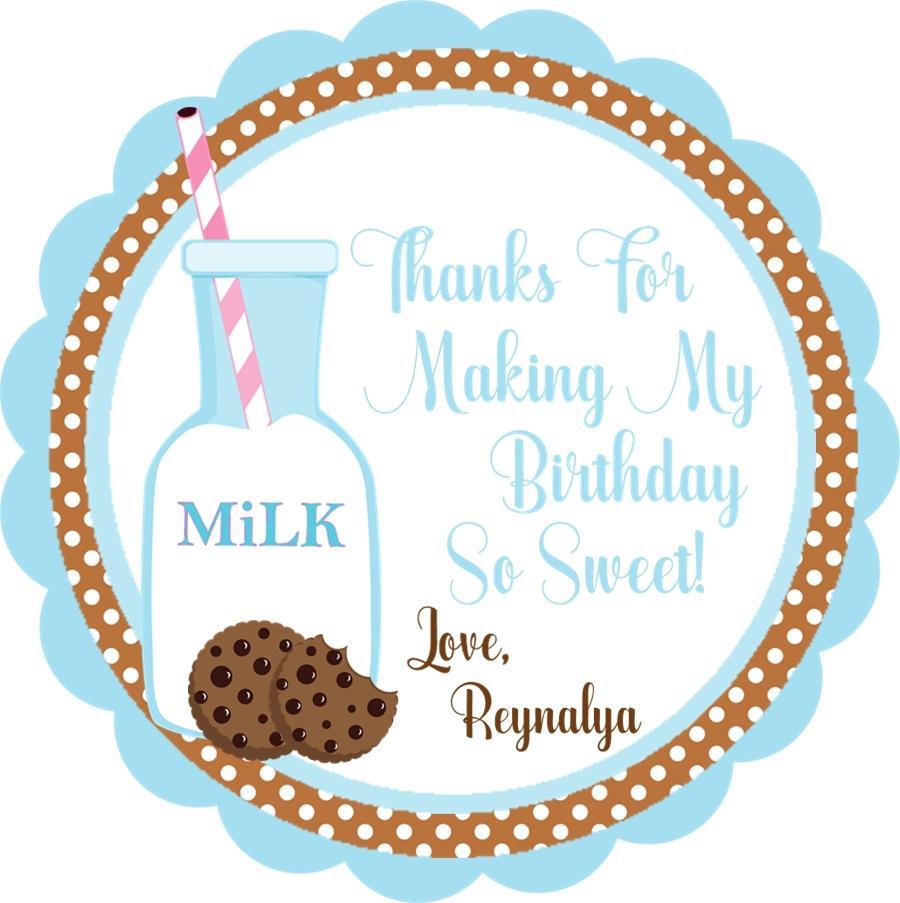 Boy milk and cookies party favor label in blue