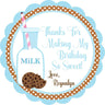 Boy milk and cookies party favor label in blue