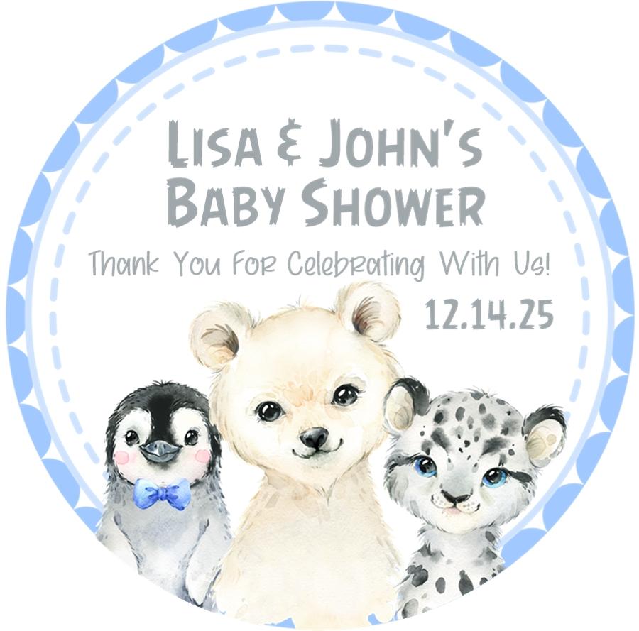 Boys Blue Arctic Animals Baby Shower Stickers Or Favor Tags