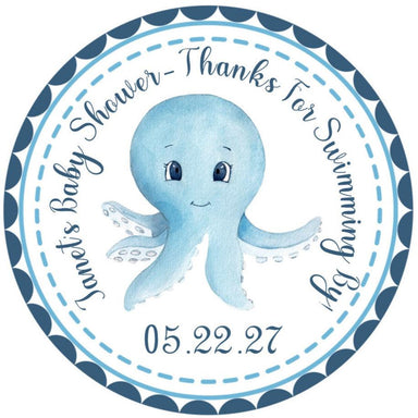 Boys Blue Octupus Under The Sea Baby Shower Stickers