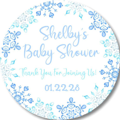 Boys Blue Snowflake Baby Shower Stickers Or Favor Tags