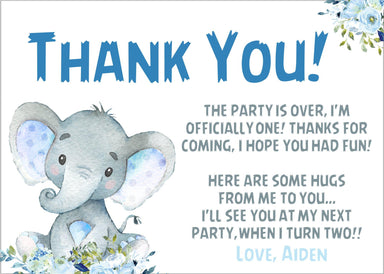 Boys Elephant First Birthday Thank You Cards