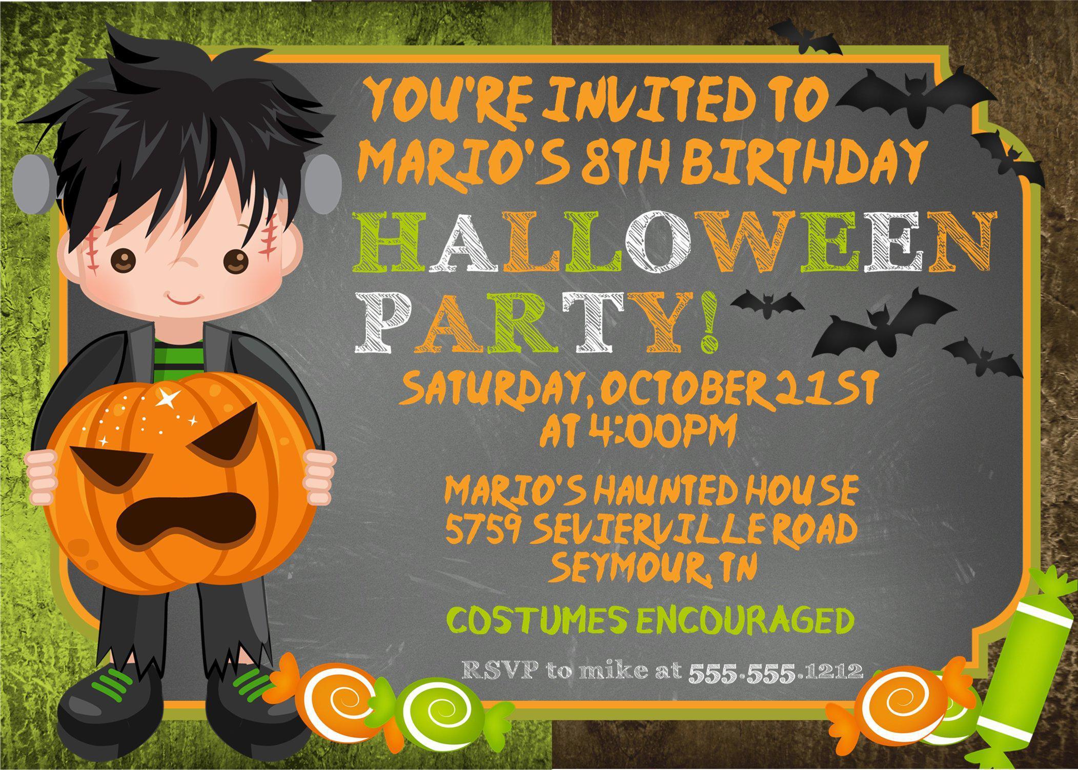 Boys Frankenstein Halloween Birthday Party Invitations
