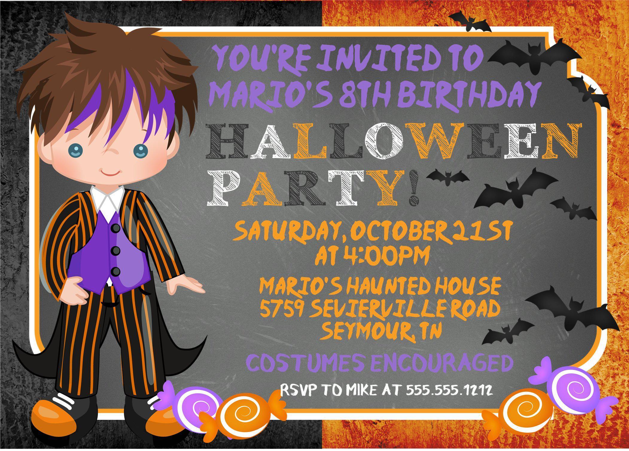 Boys Halloween Birthday Party Invitations