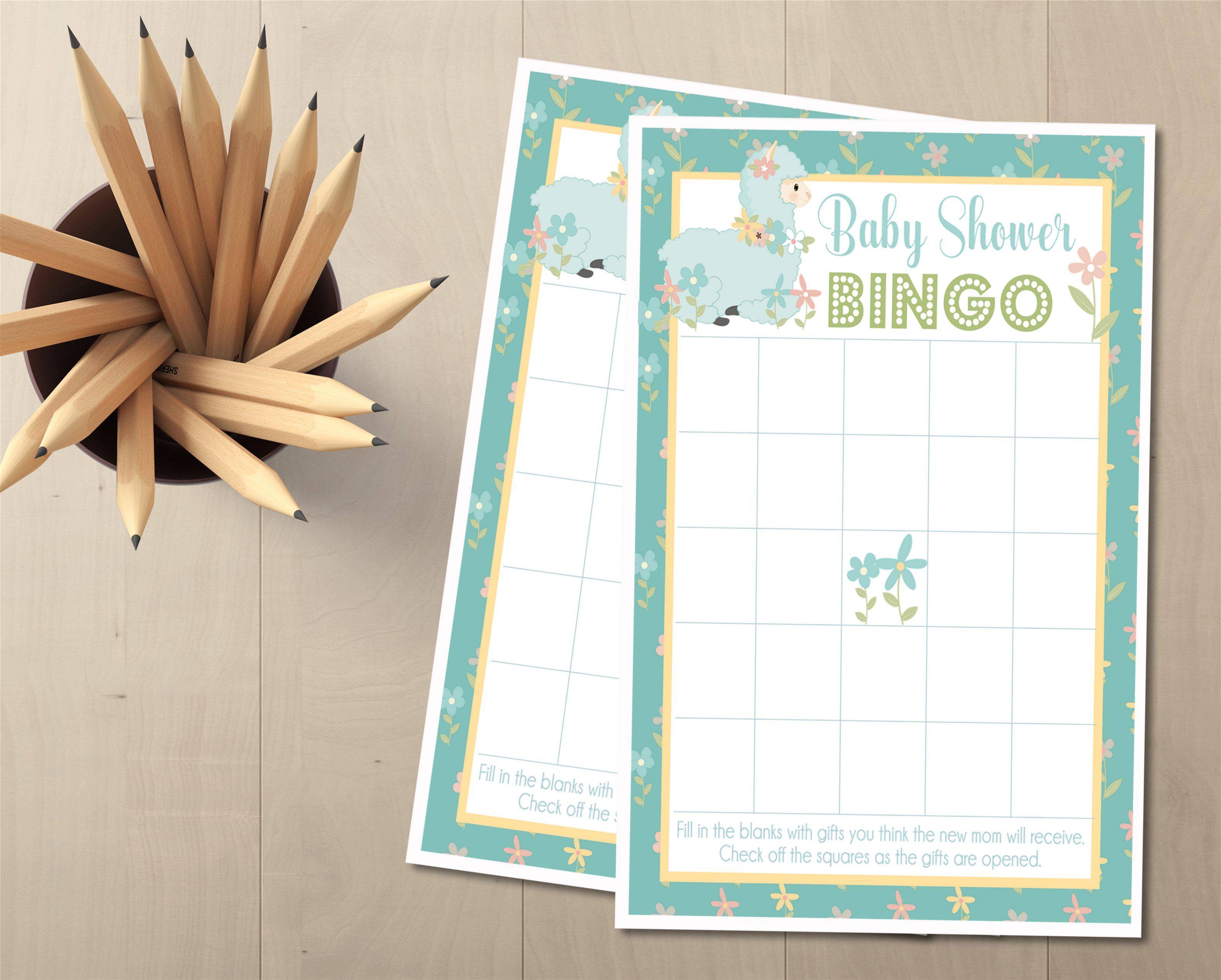 Boys Llama Baby Shower Bingo Cards