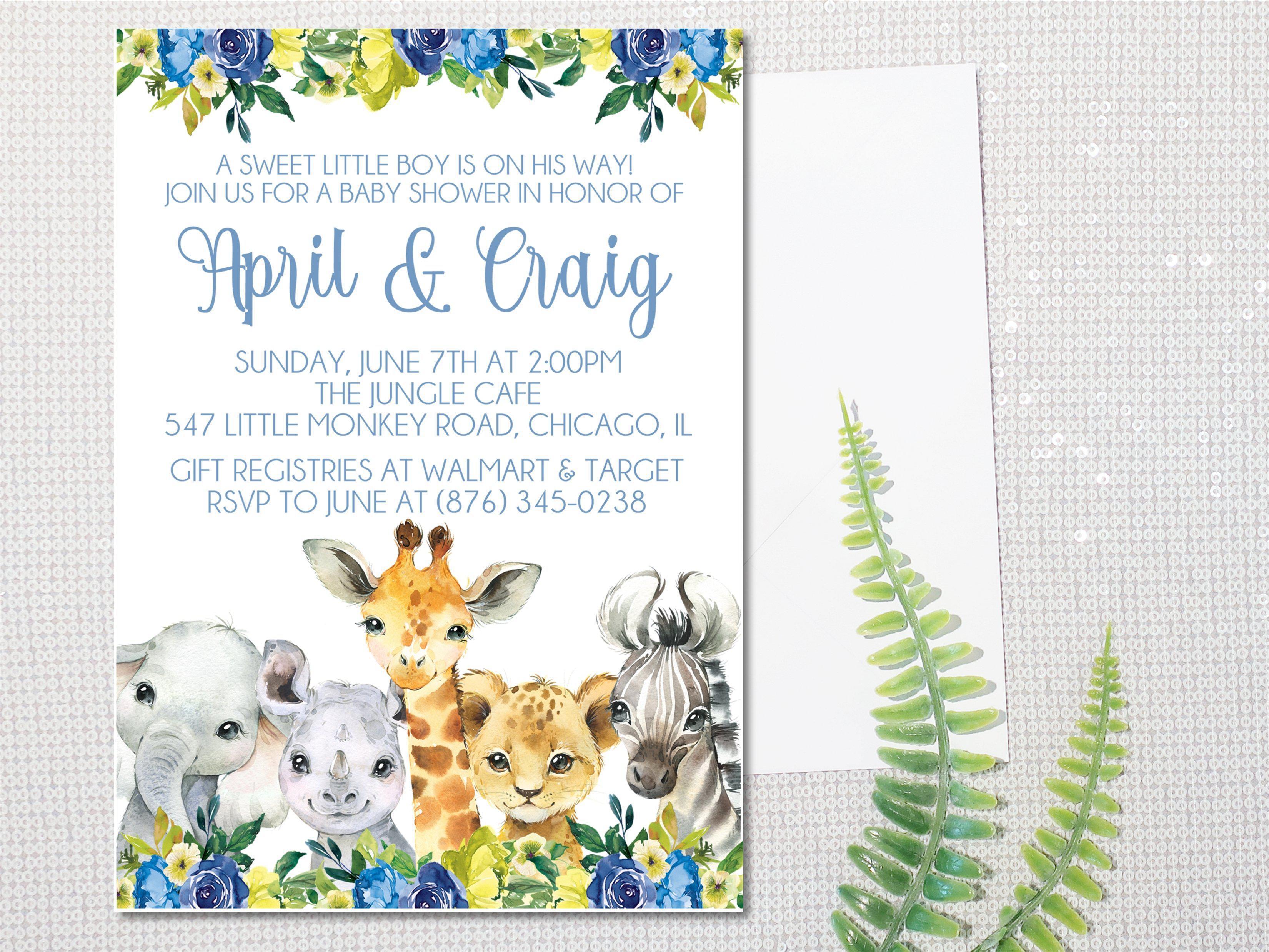 Boys Safari Animals Baby Shower Invitations