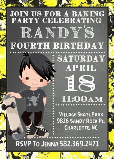 Boys Skateboard Birthday Party Invitations