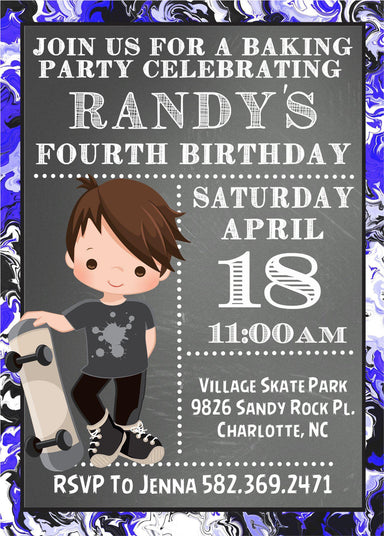 Boys Skateboard Birthday Party Invitations