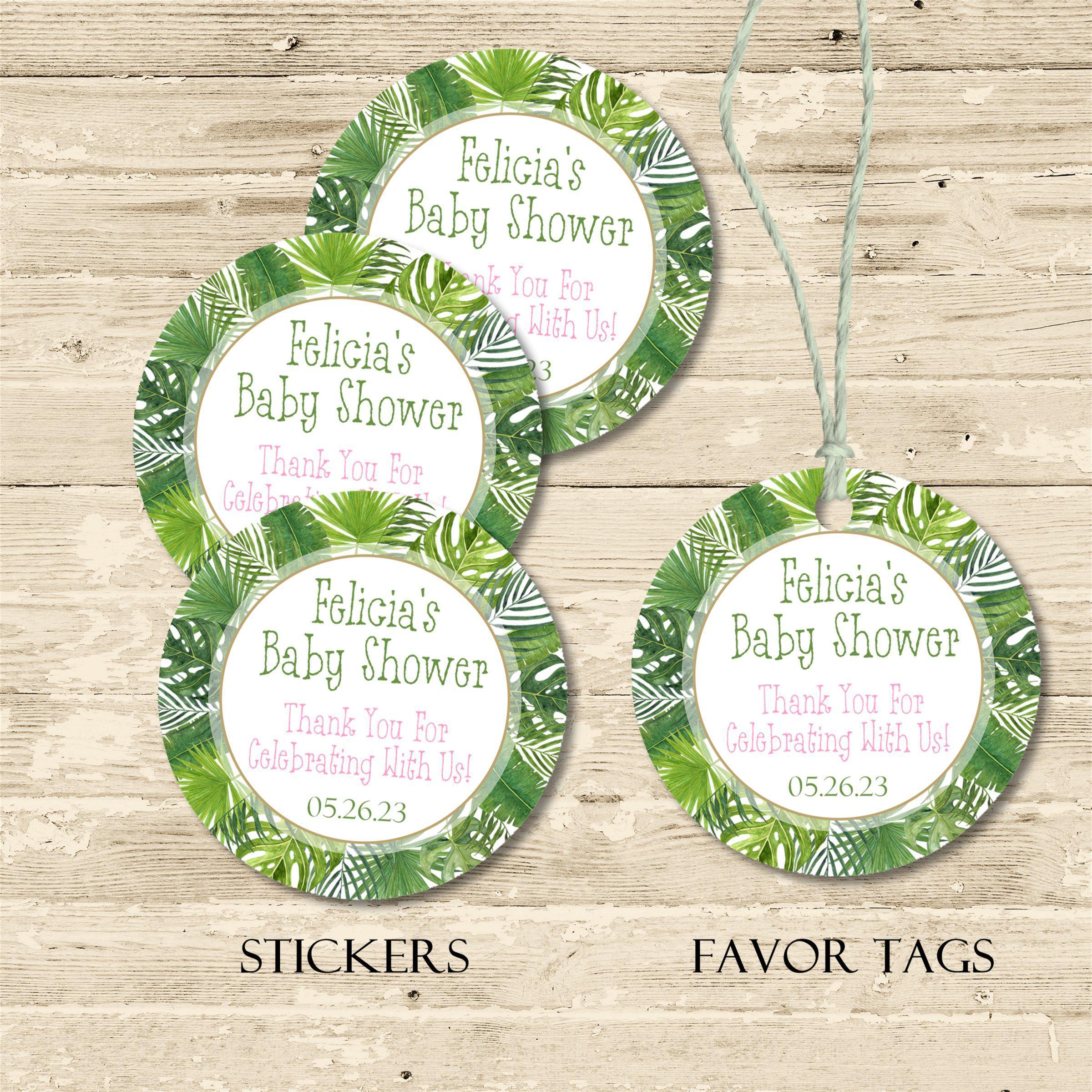 Boys Tropical Leaf Baby Shower Stickers Or Favor Tags