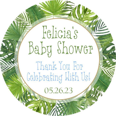 Boys Tropical Leaf Baby Shower Stickers Or Favor Tags