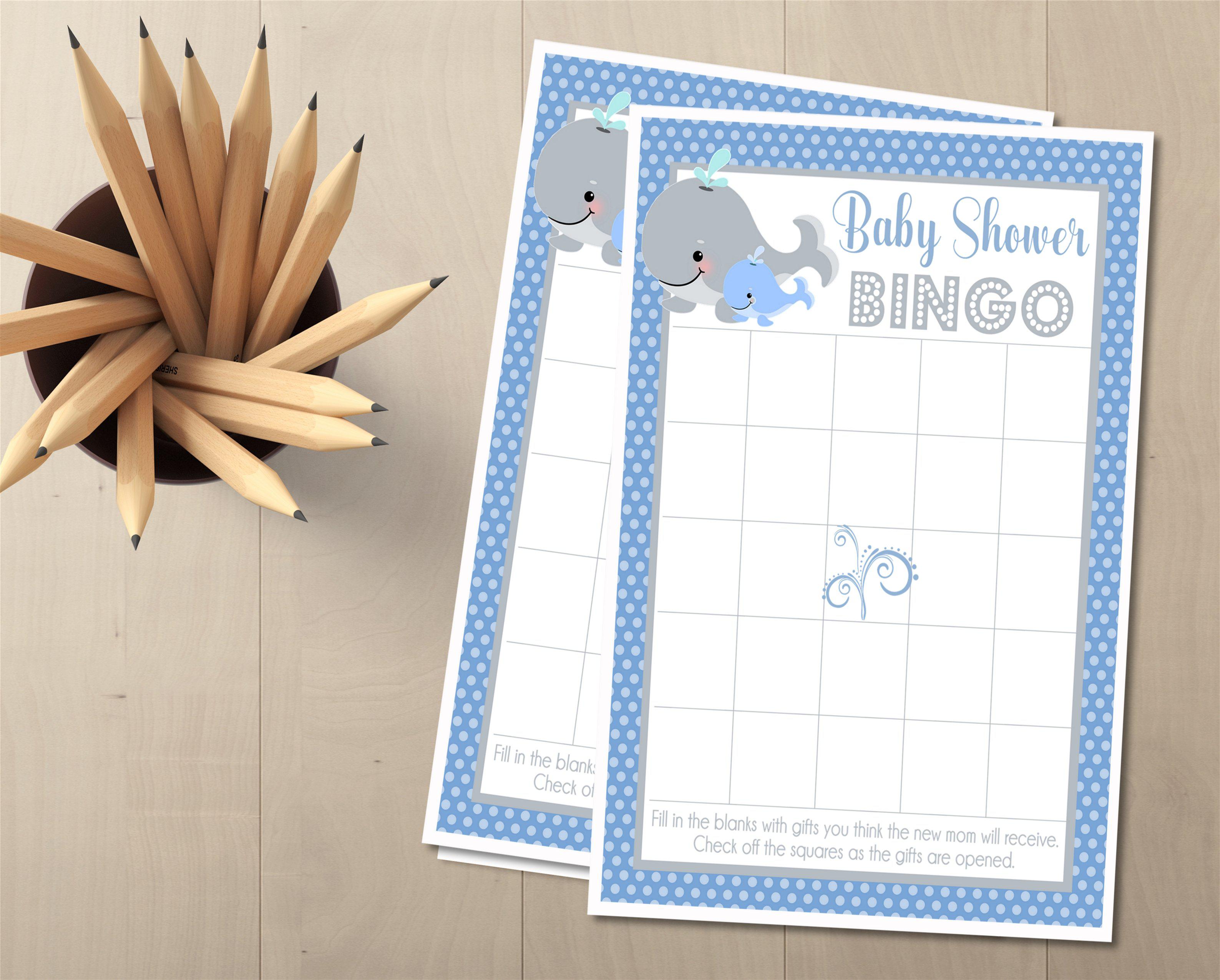 Boys Whale Baby Shower Bingo Cards