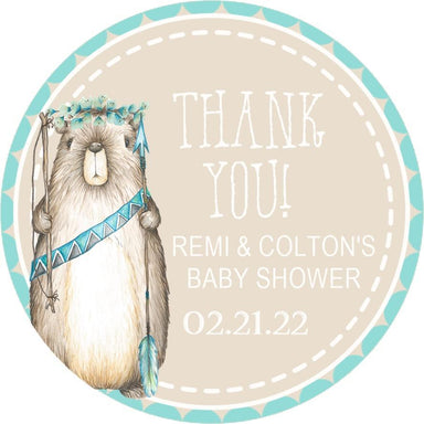 Boys Woodland Beaver Baby Shower Stickers Or Favor Tags