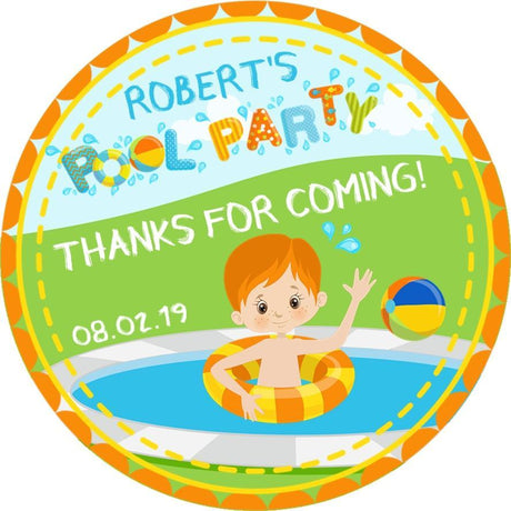 Boys Pool Birthday Party Stickers