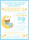Boys Teddy Bear moon and stars invitation cards bedtime storybook style