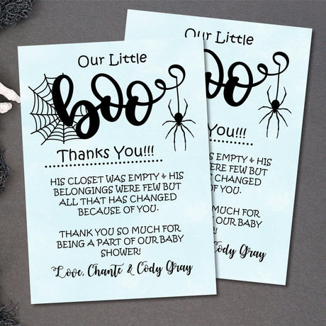 Boys blue halloween baby shower thank you cards