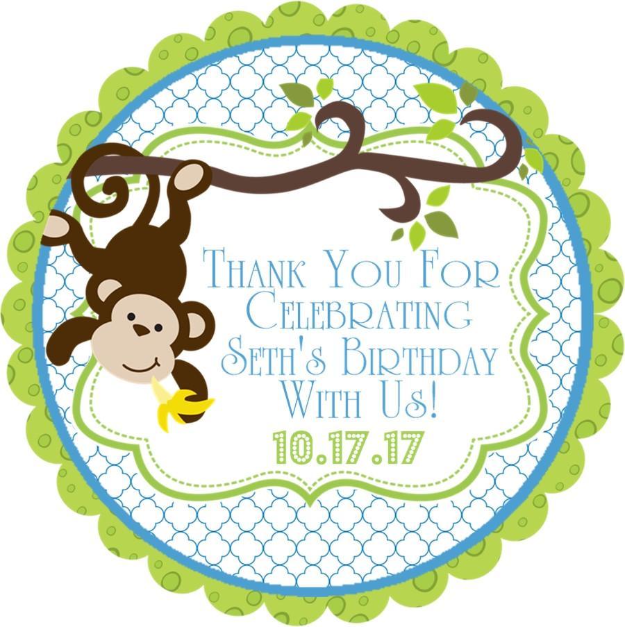Boys hanging monkey birthday sticker