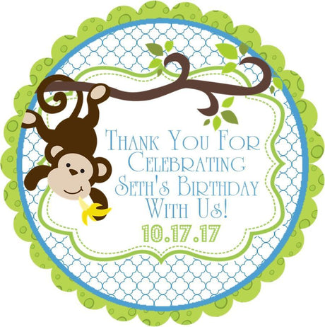 Boys hanging monkey birthday sticker