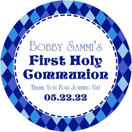 Boys navy blue Communion favor labels