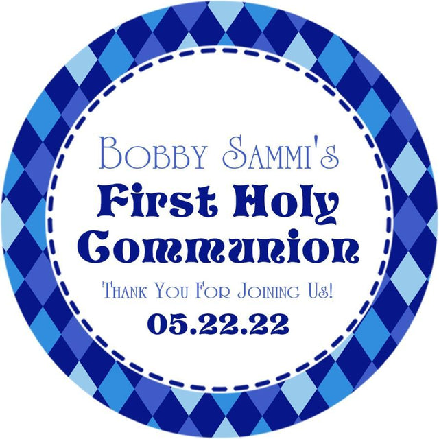 Boys navy blue Communion favor labels